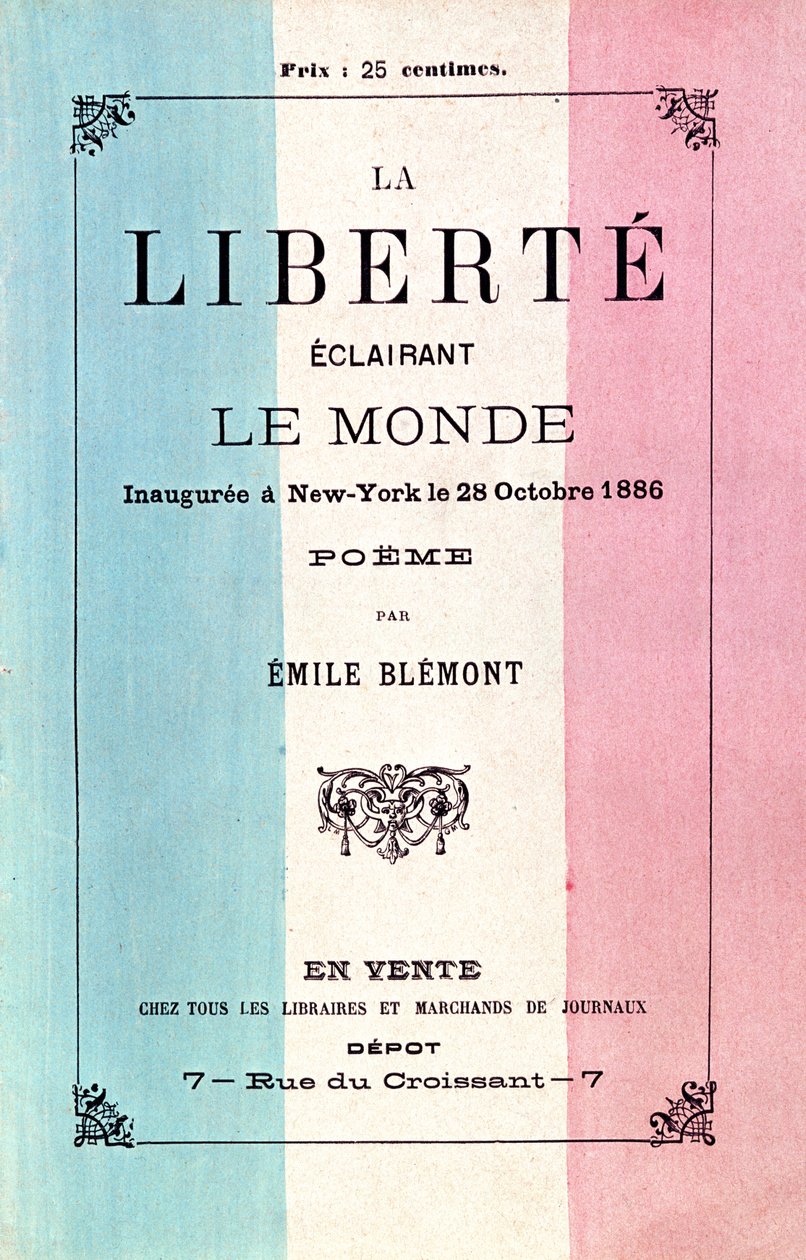 Báseň Emila Blemonta (1839-1927) na oslavu inaugurace Sochy svobody, 28. října 1886 od French School