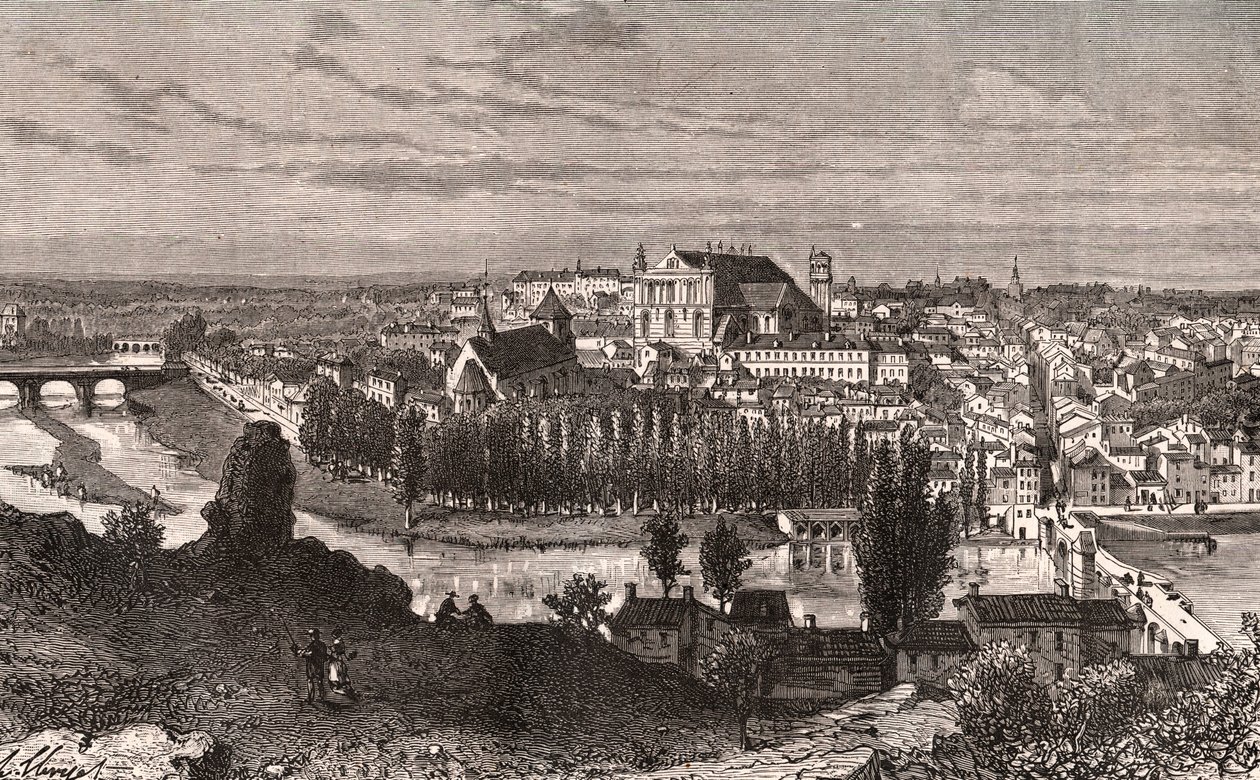 Poitiers - rytina v „La France illustrée: geografie, historie, statistická správa“ od V.A. Malt-Brown. 1884 od French School