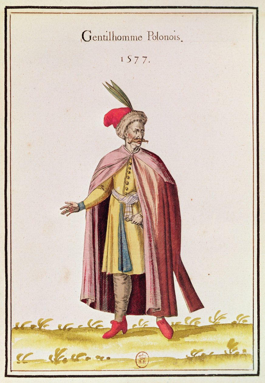 Polský šlechtic, 1577 (barevná rytina) od French School