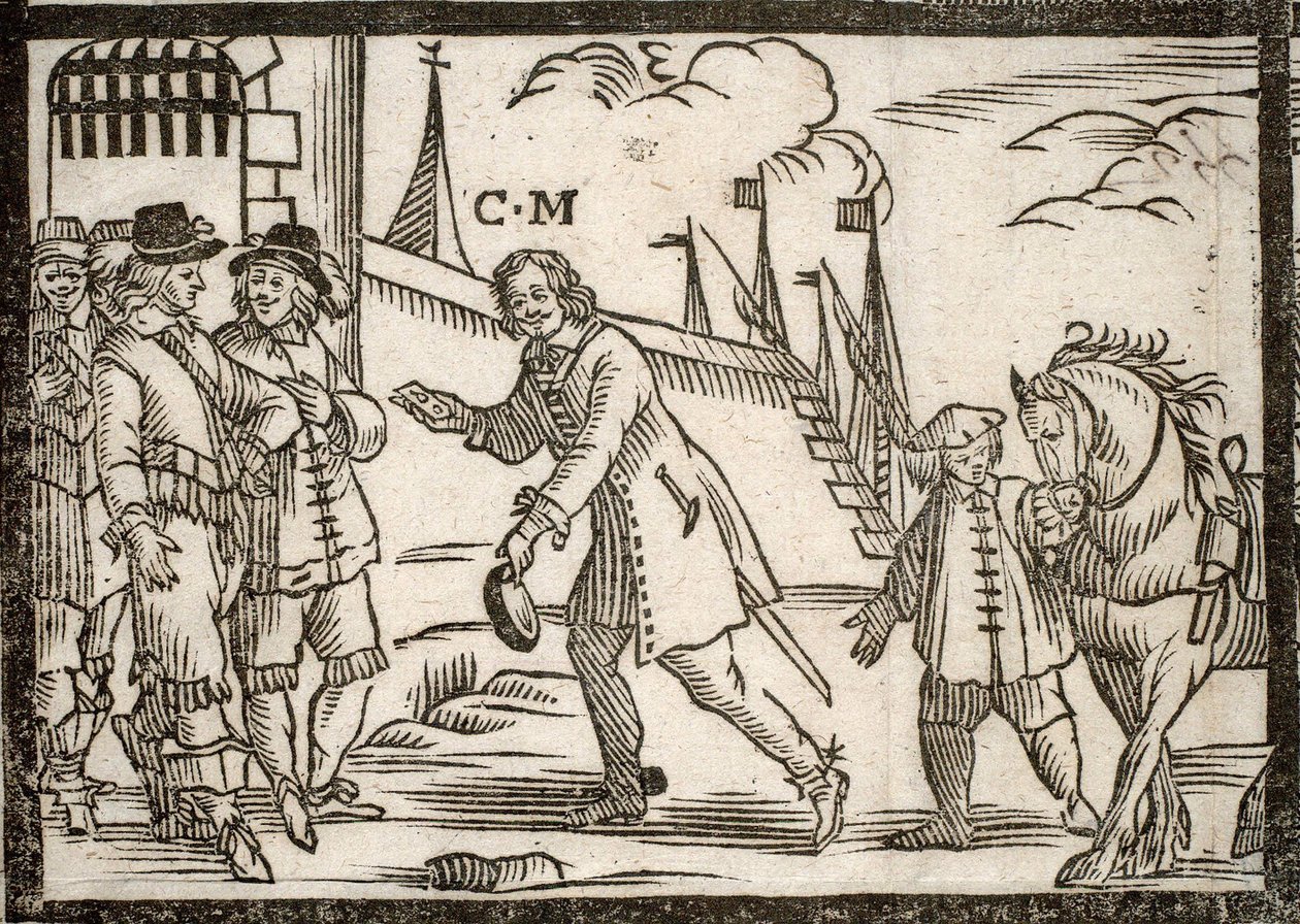 Politické brožury Mazarináda: Mazarin osvobozuje prince v Le Havre, ryté dřevo od French School