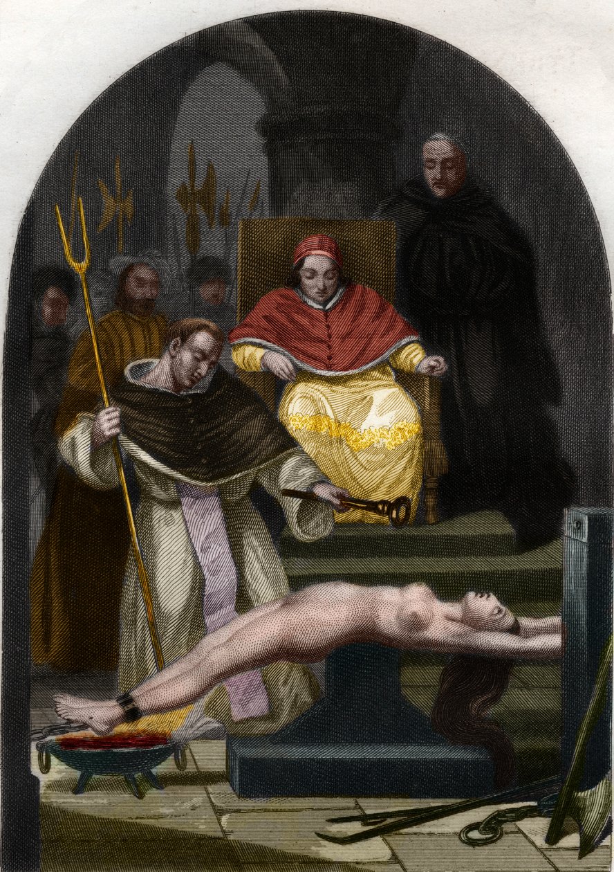 Papež Pius V. předsedá tribunálu inkvizice. od French School