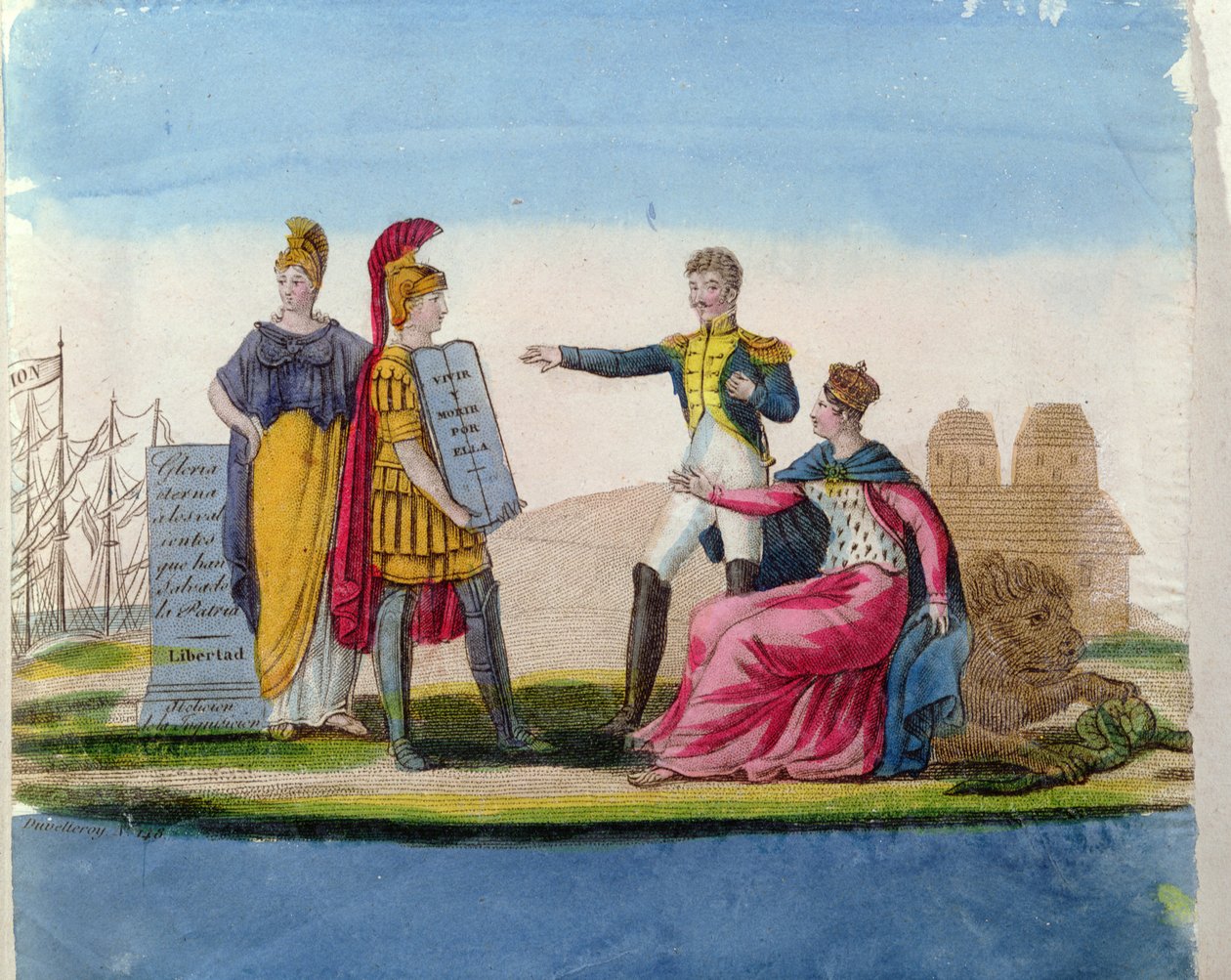 Lidové obrazy na oslavu Bolívara, asi 1820-30 (barevná rytina) od French School