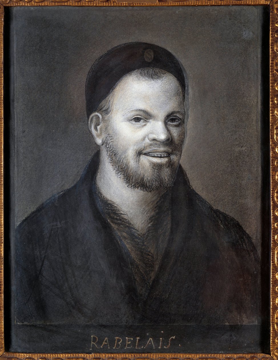 Portrét předpokládá Francoise Rabelaise (1494-1553), francouzského spisovatele a lékaře. Kresba francouzské školy, 22,5 x 17 cm od French School