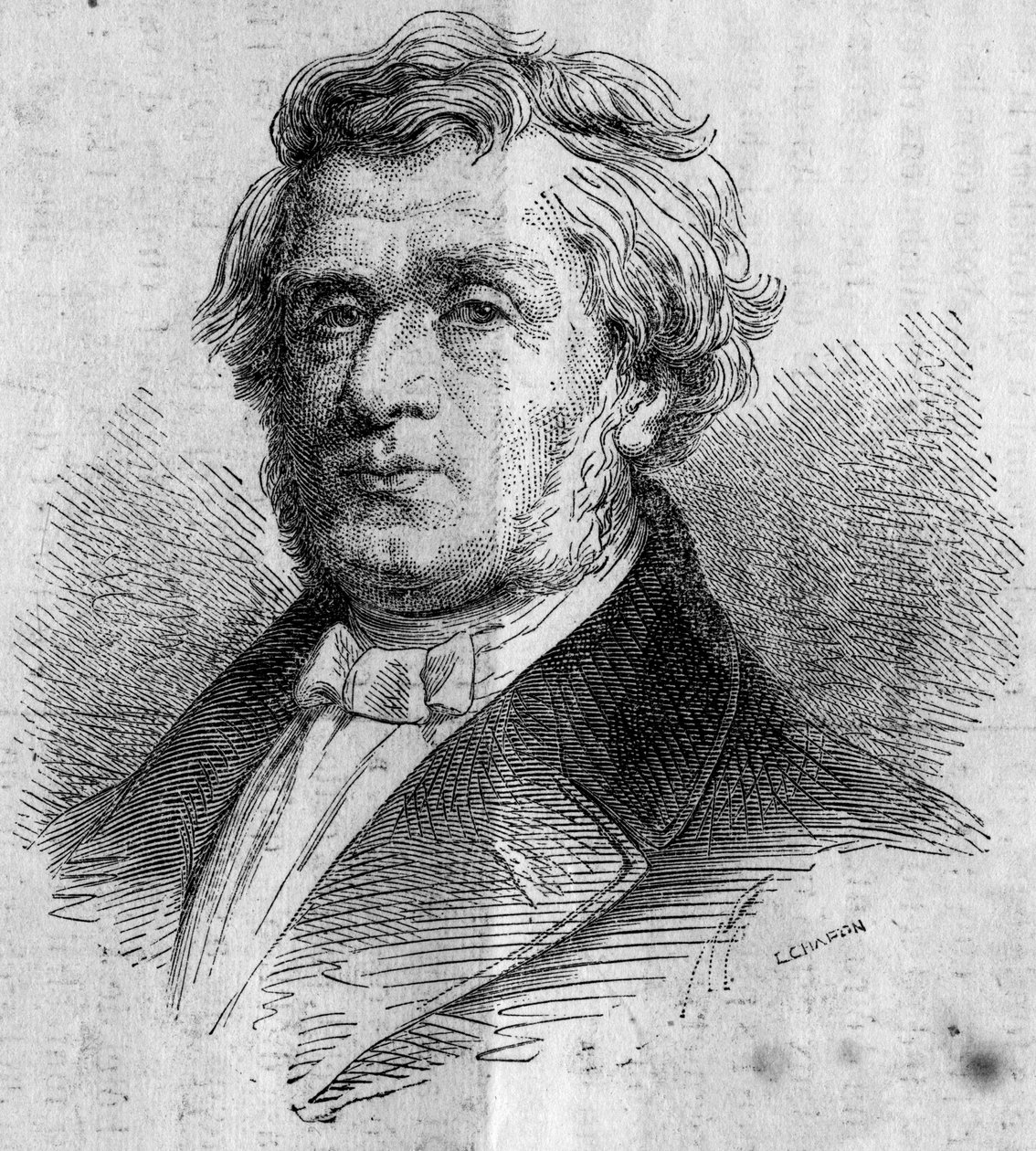 Portrét Alphonse Lavalleeho (1791-?), obchodníka z Nantes, zakladatele Ecole Centrale des Arts et Manufactures (nebo Ecole Centrale Paris), která školí inženýry. Rytina v ""Le Monde Illustre"" č. 346 z 28. listopadu 1863. od French School