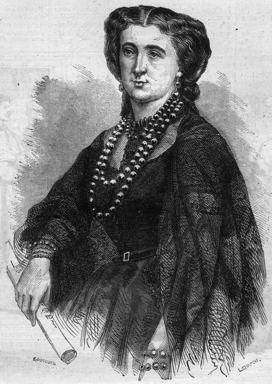 Portrét Anny de La Grange (Lagrange) (1824-1909), francouzské zpěvačky. Rytina v ""Le Monde Illustre"" č. 341 z 24. října 1863. od French School