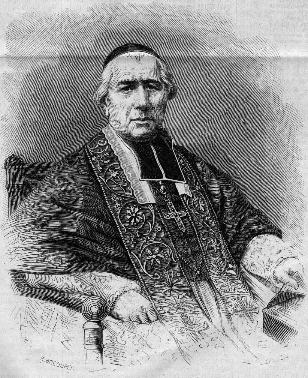 Portrét Francois Nicolas Madeleine Morlot (1795-1862), arcibiskup z Paříže. Rytina v ""Le Monde Illustre"" č. 299 z 3. ledna 1863. od French School