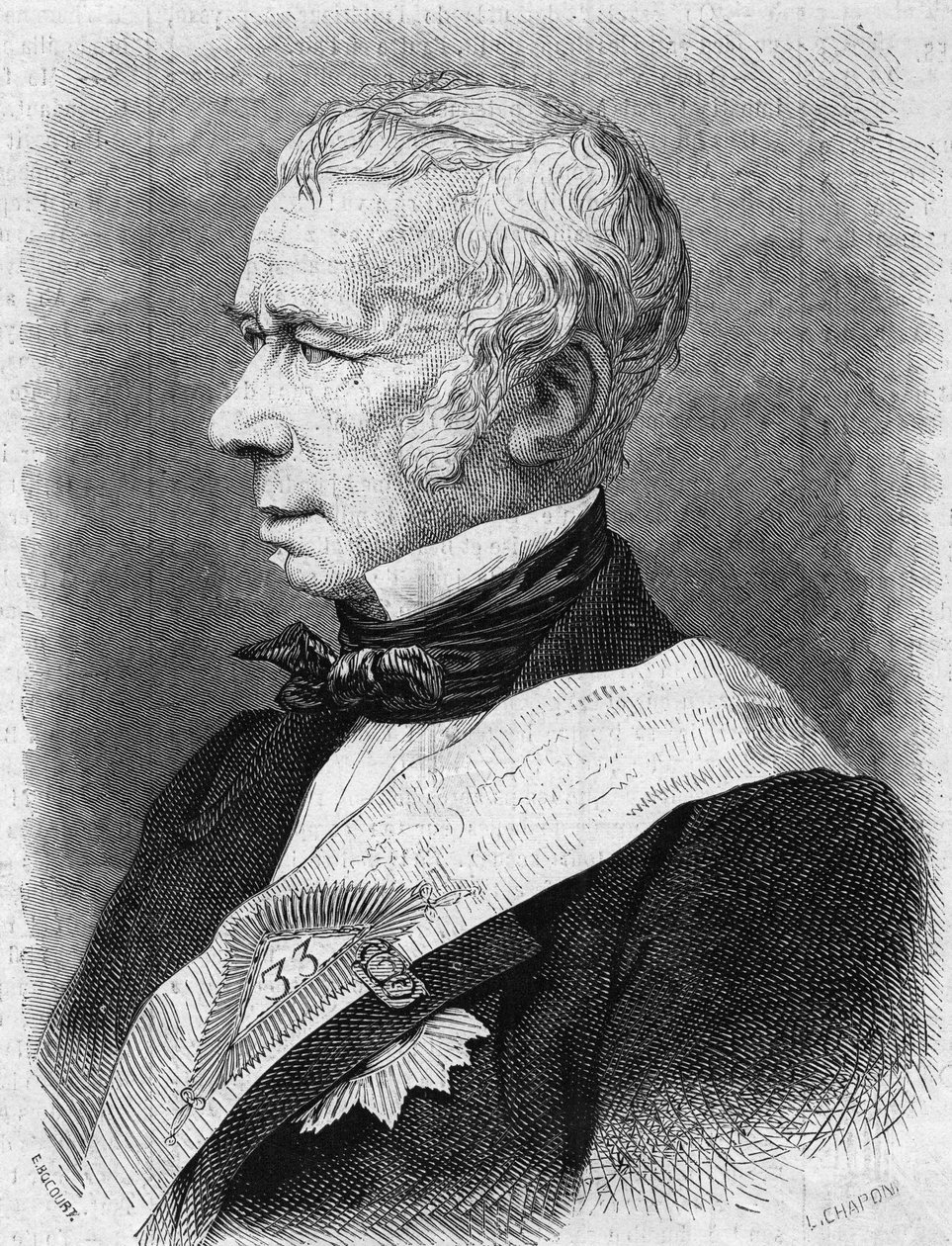 Portrét Jean Pons Guillaume Viennet (1777-1868), francouzský politik, básník a dramatik, člen Academie Francaise. Rytina v ""Le Monde Illustre"" č. 586 ze 4. července 1868. od French School