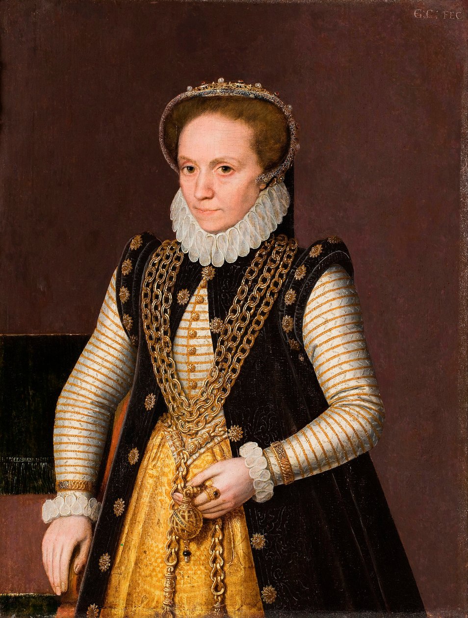 ""Portrét anonymní francouzské šlechtičny"" (Portrét neznámé francouzské šlechtičny) Obraz z francouzské školy 1560 - Olej na dřevě Rozměr 35x27 cm Hallwylska Museet, Stockholm od French School