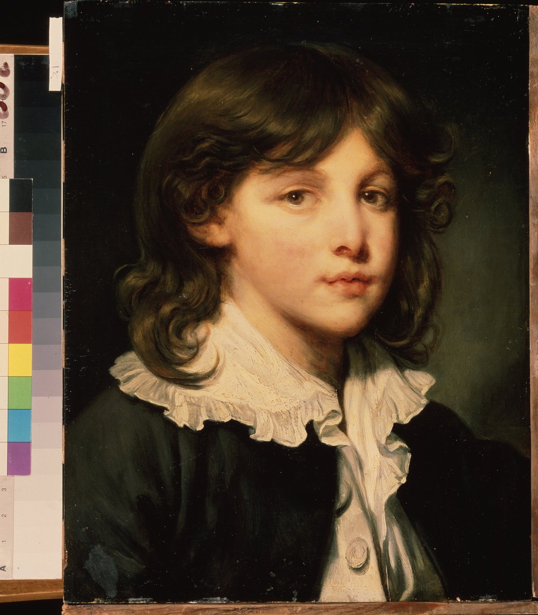 ""Portrait of a boy"" (Portrait of a boy) Mladý teenager s dlouhými vlasy. Francouzská školní malba. Puškinovo muzeum z konce 18. století, Moskva od French School