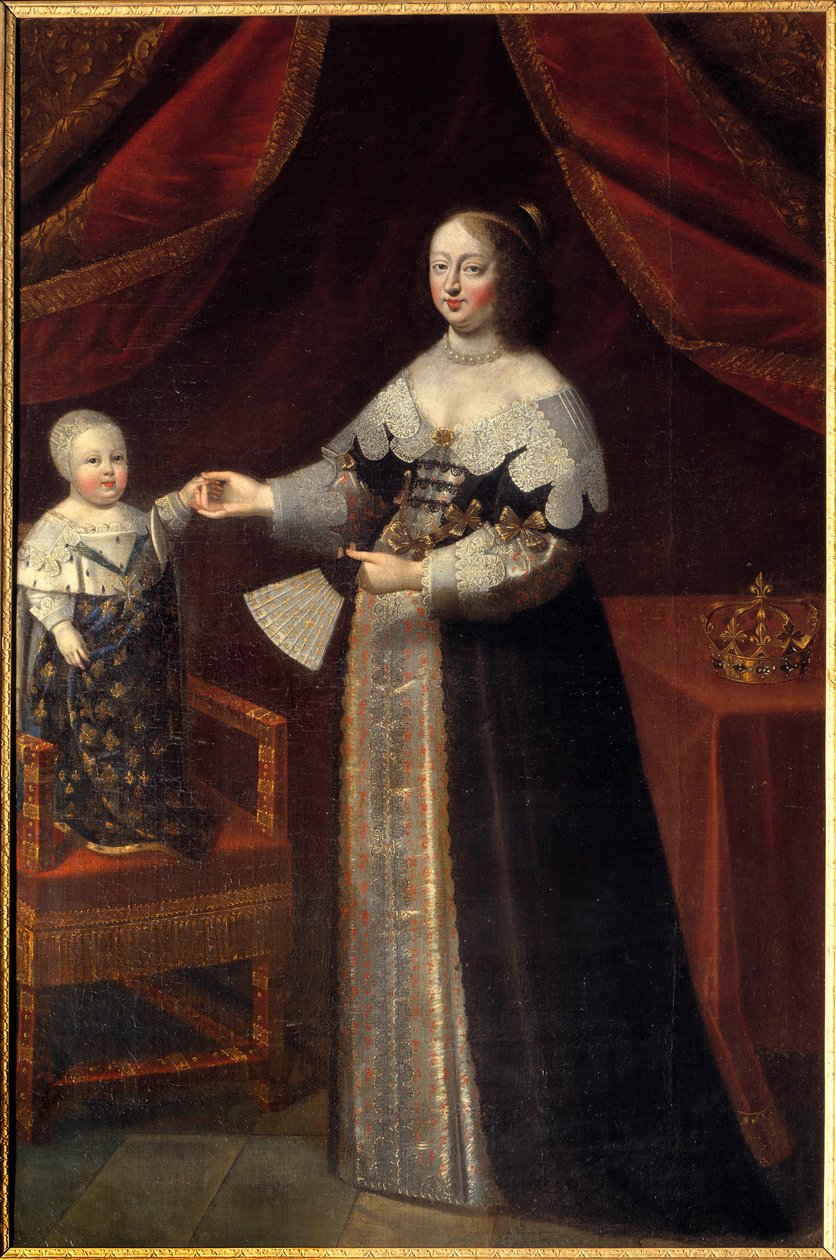 Portrét na nohou Anny Rakouské (1601-1666), francouzské královny s dítětem Ludvíka XIV. Malba francouzské školy 17. století. Chambord, hradní muzeum od French School