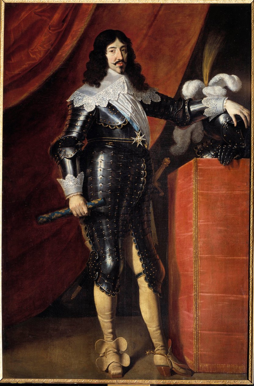 Portrét v nohách Ludvíka XIII. (1601-1643) v brnění Malba francouzské školy 17. století. Musee du chateau de Chambord - Celovečerní portrét Ludvíka XIII. (1601-1643) v brnění. Malba anglické školy 17. století. Muzeum od French School