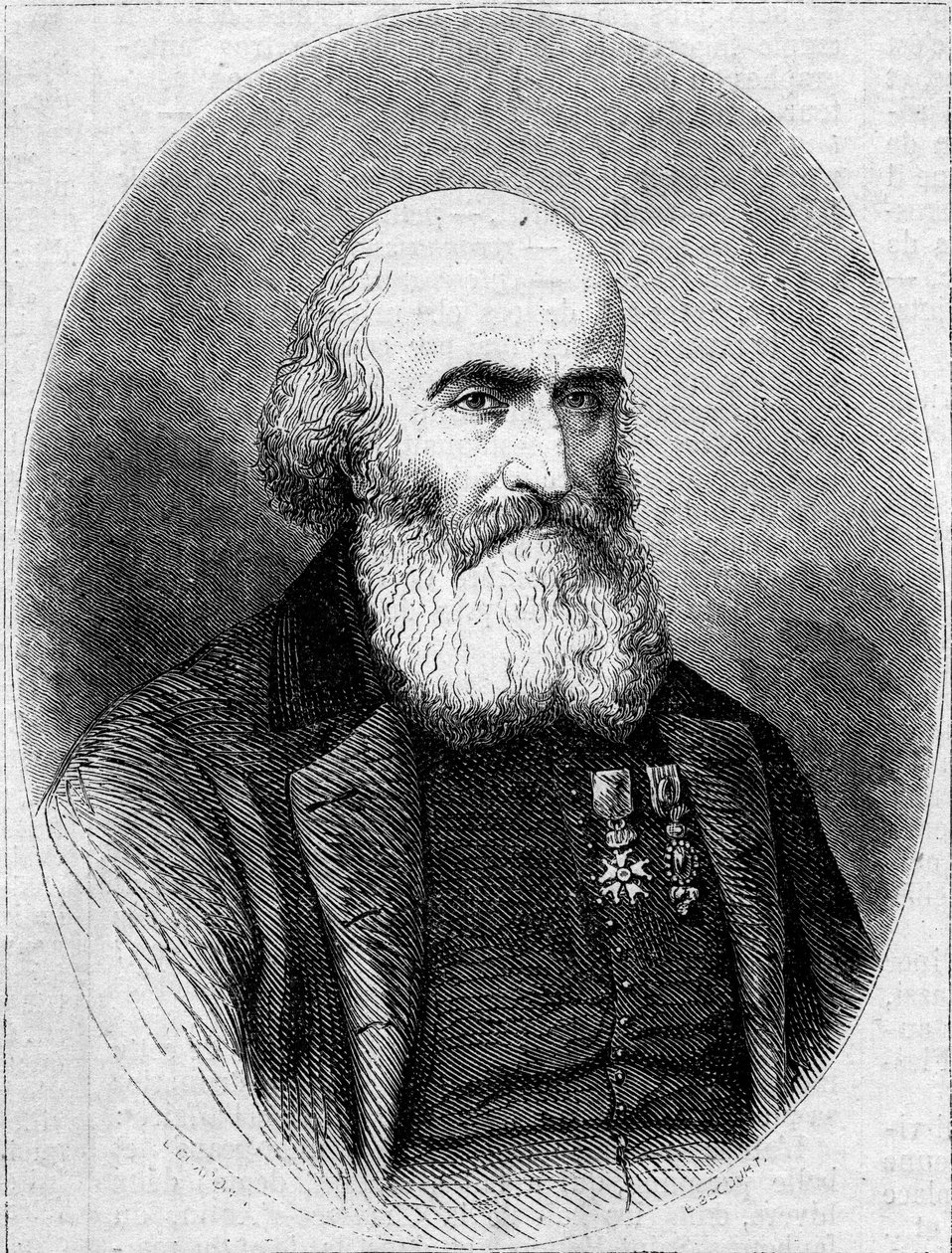 Portrét abbé Francois Bourgade (1806-1866), Chamonier z kaple Saint Louis v Kartágu (Tunisko). Rytina v „“ Le Monde Illustré““ č. 251 z 1. února 1862. od French School