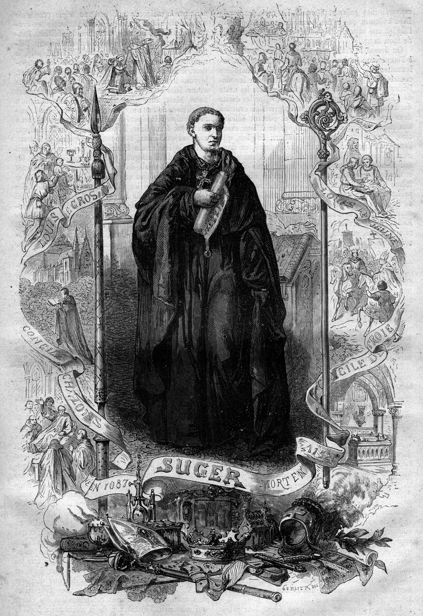 Portrét abbé Sugera (1080-1151). Rytina do „“ Historie papežů (...) Zločiny královny, krále a císařů v průběhu staletí“ od Maurice Lachatre od French School