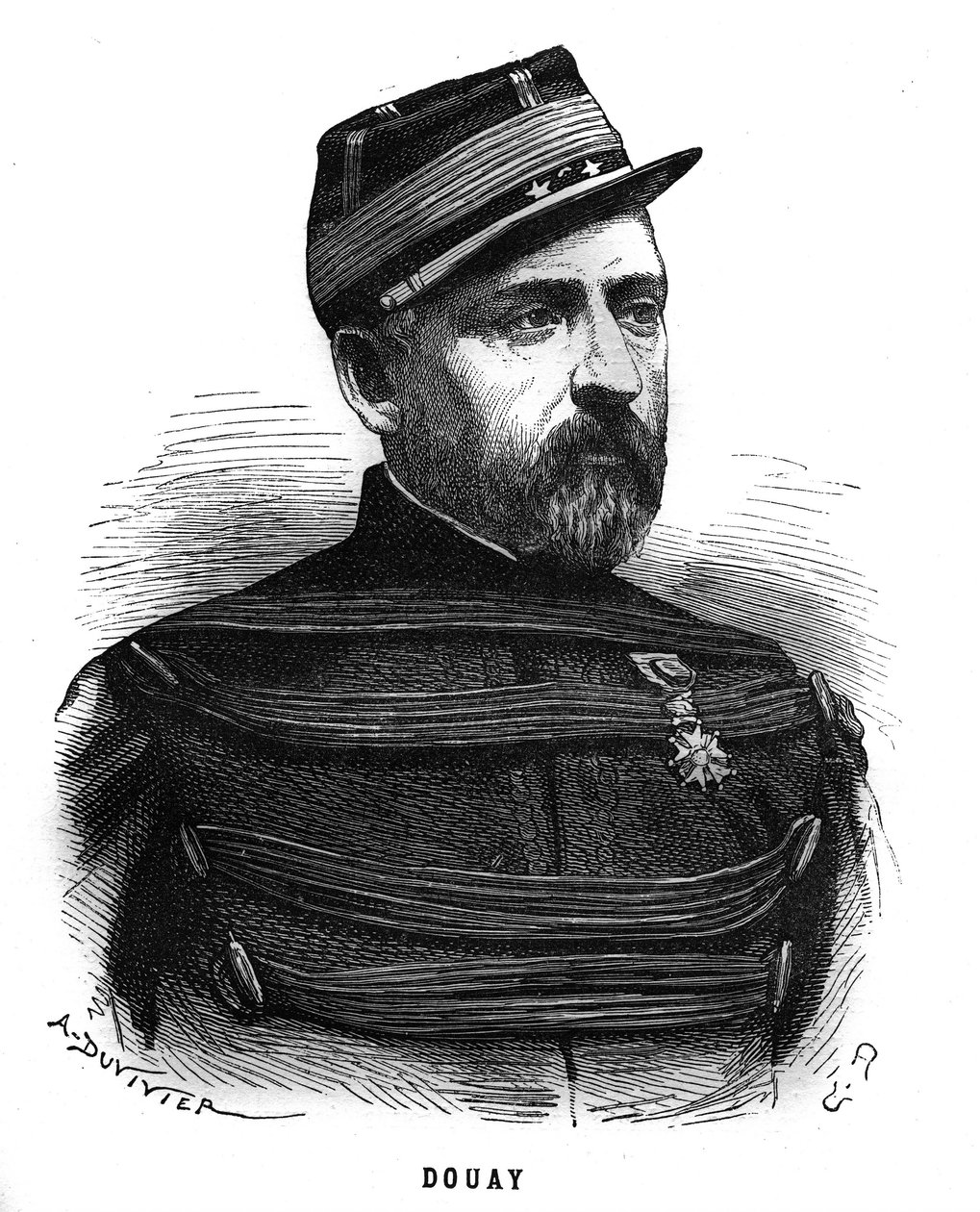 Portrét Abela Douaye (1809-1870), francouzského generála. Rytina v „Les Illustrations De L