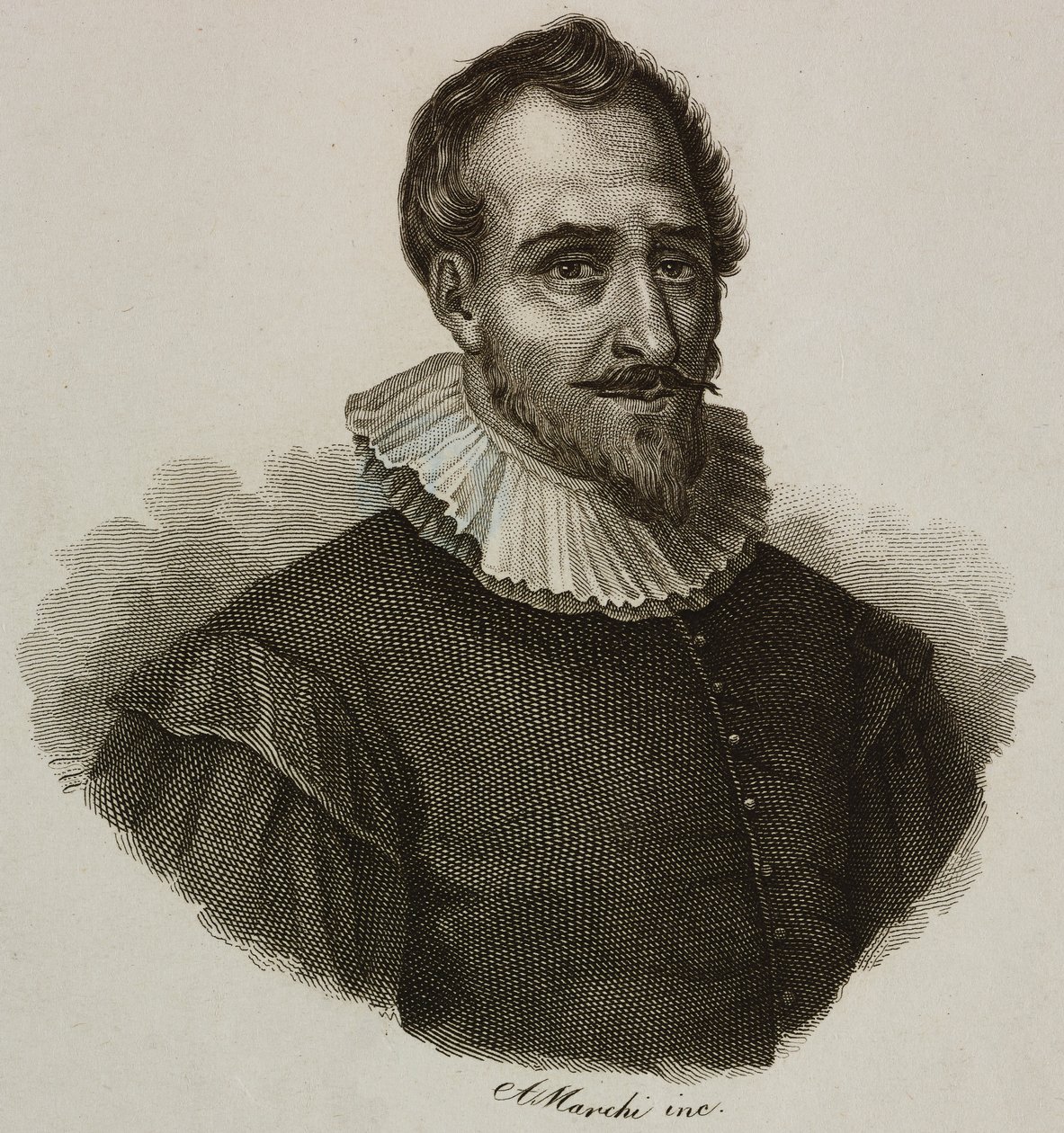 Portrét Adama de Craponne (1526-1576), francouzský inženýr, rytina Marchi od French School