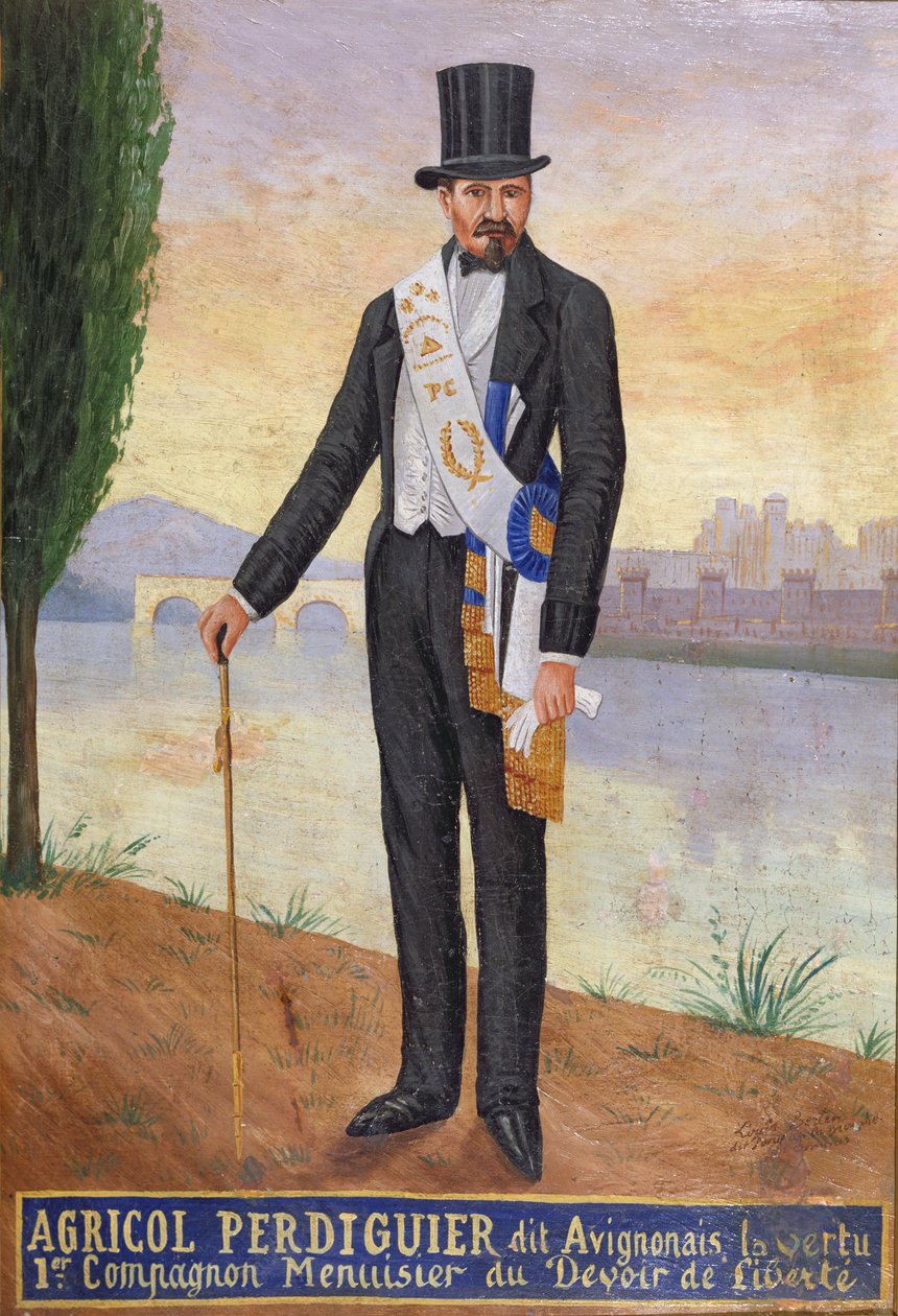 Portrét Agricola Perdiguiera známého jako Avignonais stojícího na břehu řeky Rhony v Avignonu, kolem roku 1860-65 od French School