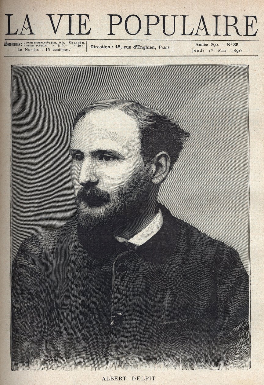 Portrét Alberta Delpita (1849-1893), romanopisce a dramatika. Gravírování v „La vie populaire““ od French School