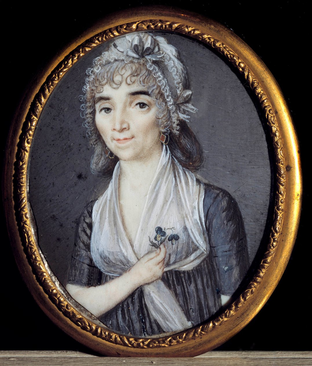 Portrét Albertine Marat, sestry Jean-Paul Marat (1743-1793). Anonymní francouzská miniatura od French School