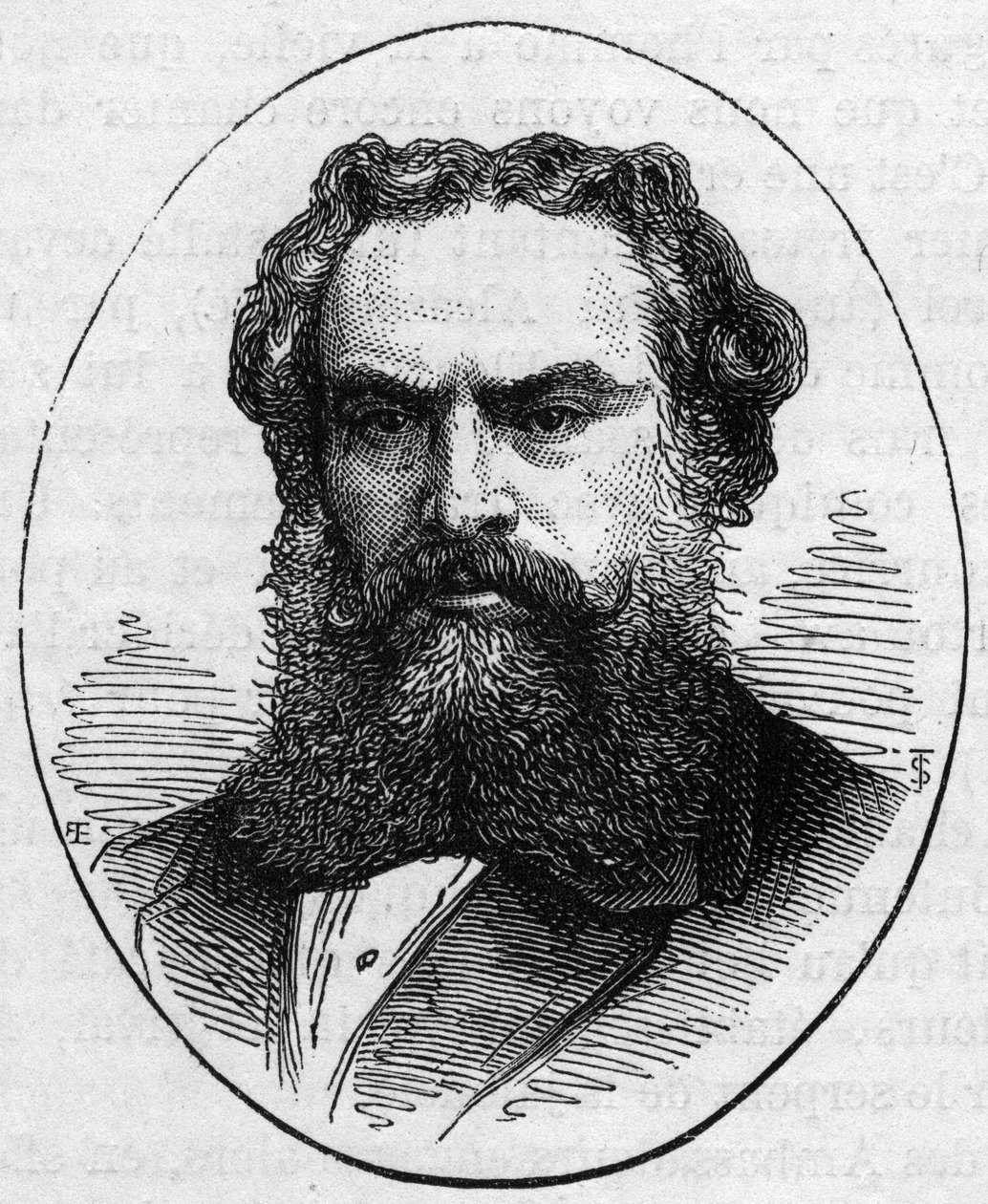 Portrét Alexandra Cabanela (1823-1889), francouzského malíře. Rytina v „“ Le Monde Illustré““ č. 890 ze dne 2. května 1874. od French School