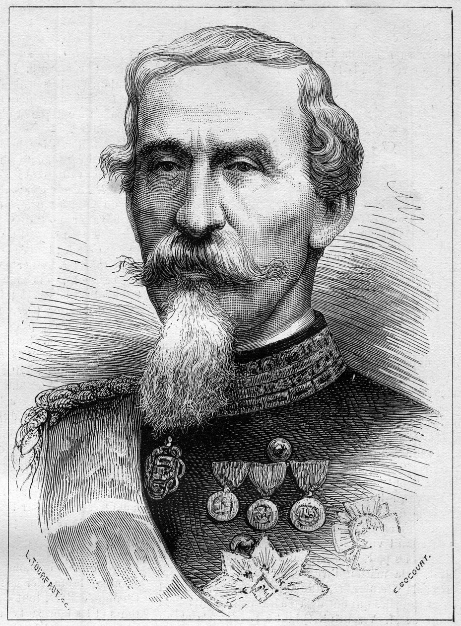 Portrét Alfonsa Ferrera de La Marmora (Lamarmora) (1804 - 1878) generála a italského politika. Rytina v „“ Le Monde Illustré““ č. 1085 z 19. ledna 1878. od French School