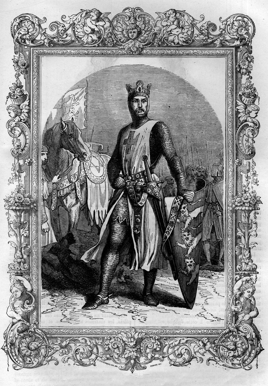 Portrét Alfréda Velikého (846-899). Rytina do „Historie papežů-králů-královen-a-císařů v průběhu staletí““ od Maurice Lachatre od French School