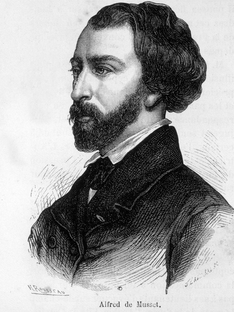 Portrét Alfreda de Musseta (1810 - 1857) francouzského spisovatele. od French School