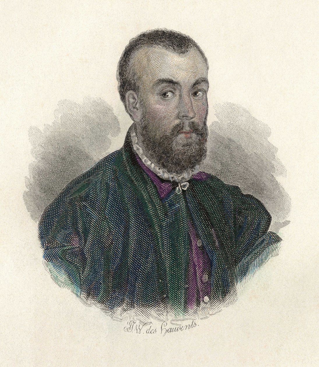 Portrét Andre Vesale (1514-1564), vlámský lékař, který působil ve Španělsku a Itálii. v „Užitečné portréty Hommes“ od French School