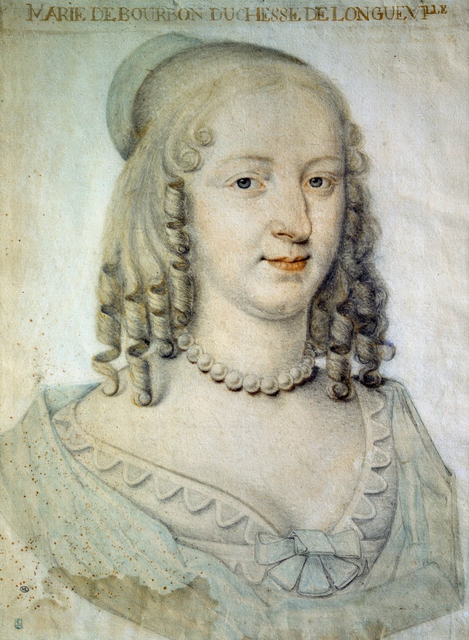 Portrét Anne Genevieve de Bourbon Conde (Anne-Genevieve de Bourbon-Conde), vévodkyně z Longueville (1619-1679), sestra Grand Conde Anonymní kresba - Chantilly ze 17. století, musea Conde od French School