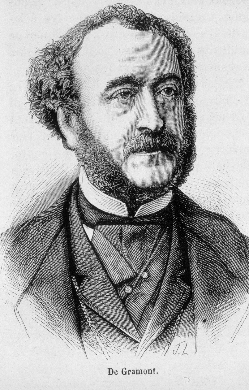 Portrét Antoina Agenora, vévody z Gramontu, francouzského diplomata a politika (1819 - 1880) - v „Dějinách Francie“ od Henriho Martina od French School