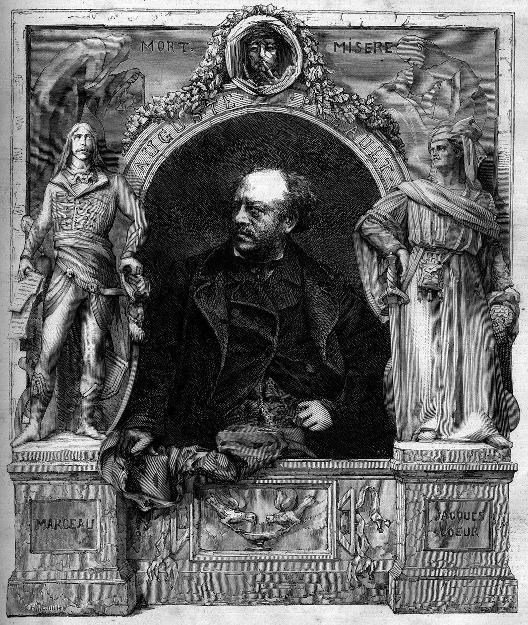 Portrét Antoina Augustina Preaulta (1809-1879), francouzského sochaře. Rytina do „“ The Illustrated World““ č. 1139 z 25. ledna od French School