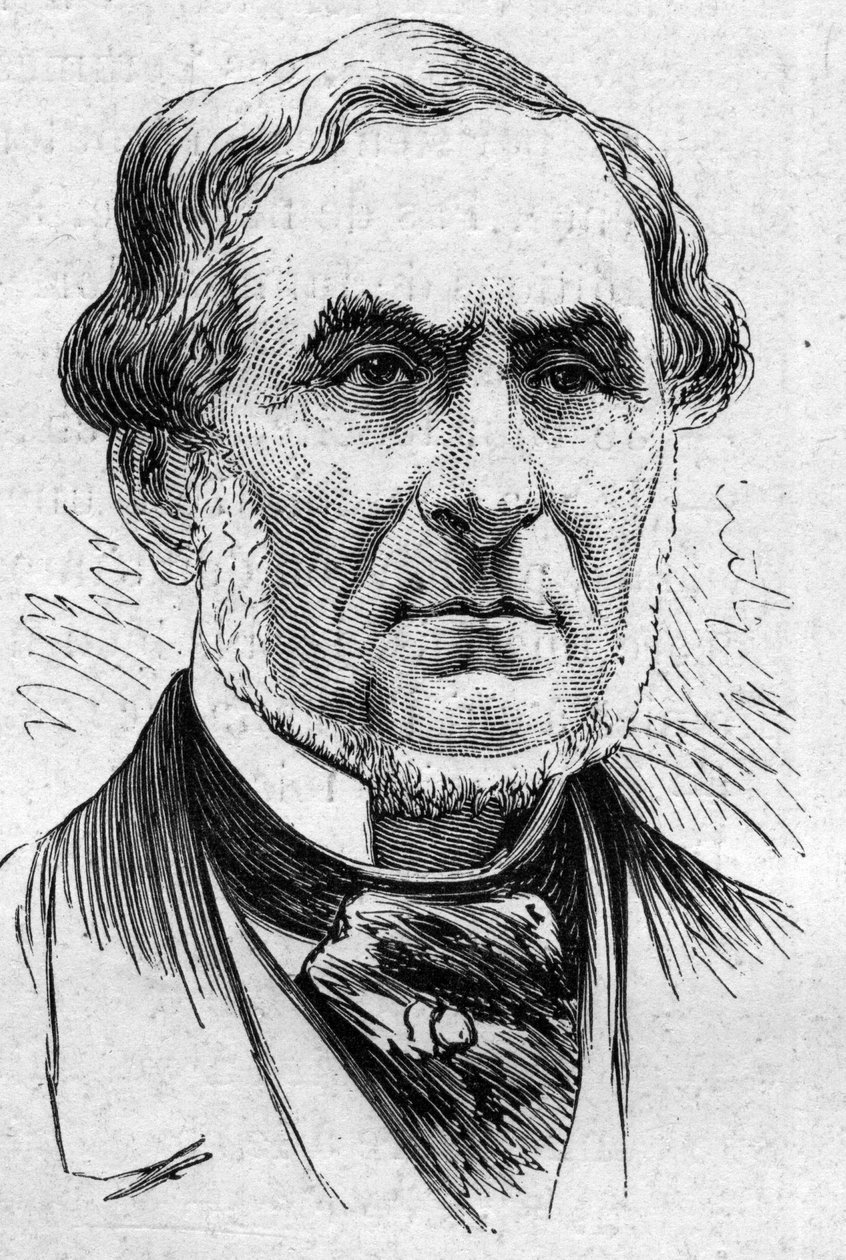 Portrét Augusta Barbiera (1805-1882), francouzského básníka a akademika. Rytina v „“ Le Monde Illustré““ č. 883 ze 14. března 1874. od French School