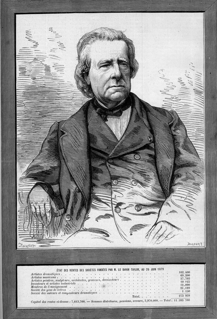 Portrét barona Taylora (Isidore Justin Severin Taylor, dit) (1789-1879), francouzský dramatik a filantrop. Rytina v „“ Le Monde Illustré““ č. 1172 ze dne 13. září 1879. od French School