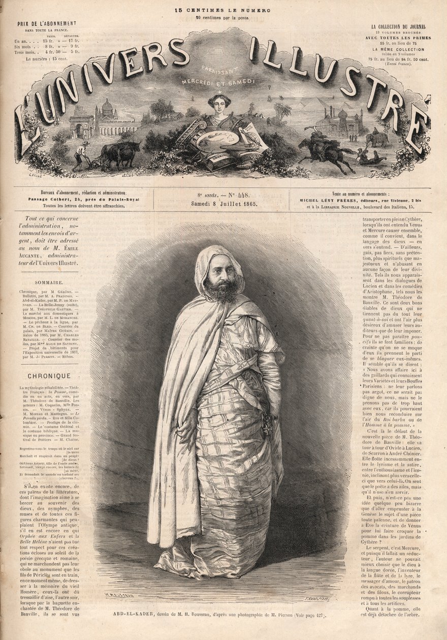Portrét Ben Mahi Ed Din Abd El Kader (1808-1883), Amir of Mascara, vojenský a náboženský vůdce. od French School