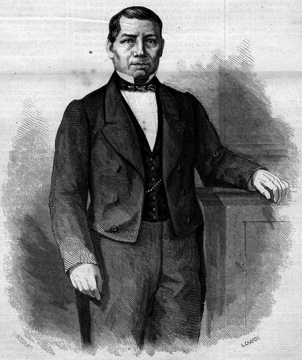 Portrét Benita Pabla Juareze Garcii (1806-1872), mexického politika. Rytina v „“ Le Monde Illustré““ č. 270 ze 14. června 1862. od French School