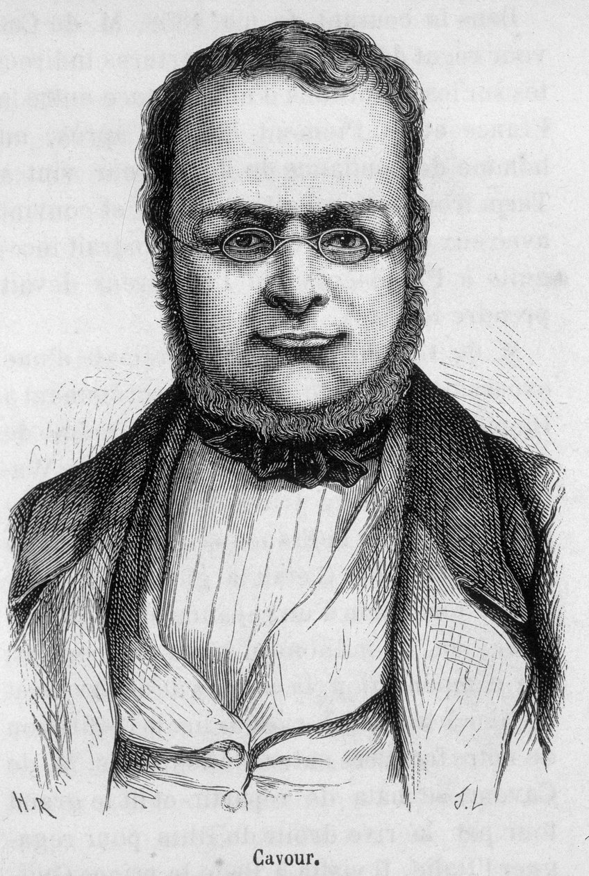 Portrét Camilla Benso, hraběte z Cavour (1810 - 1861), italský státník - v „Dějinách Francie“ od Henriho Martina od French School