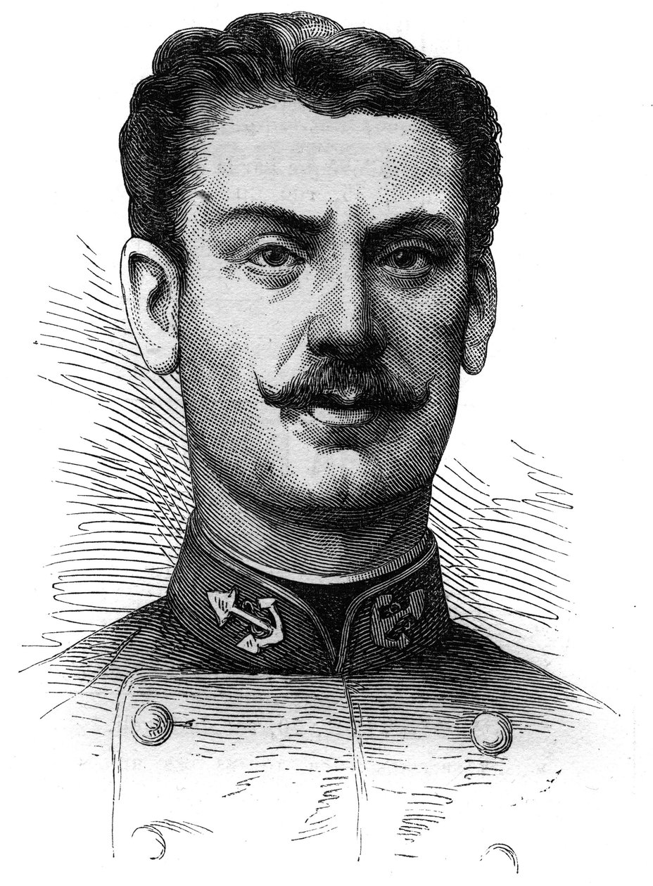 Portrét kapitána Josepha Gallieniho (1849-1916), francouzského vojáka a průzkumníka. Rytina v „“ Le Monde Illustré““ č. 254 z 9. dubna 1881. od French School