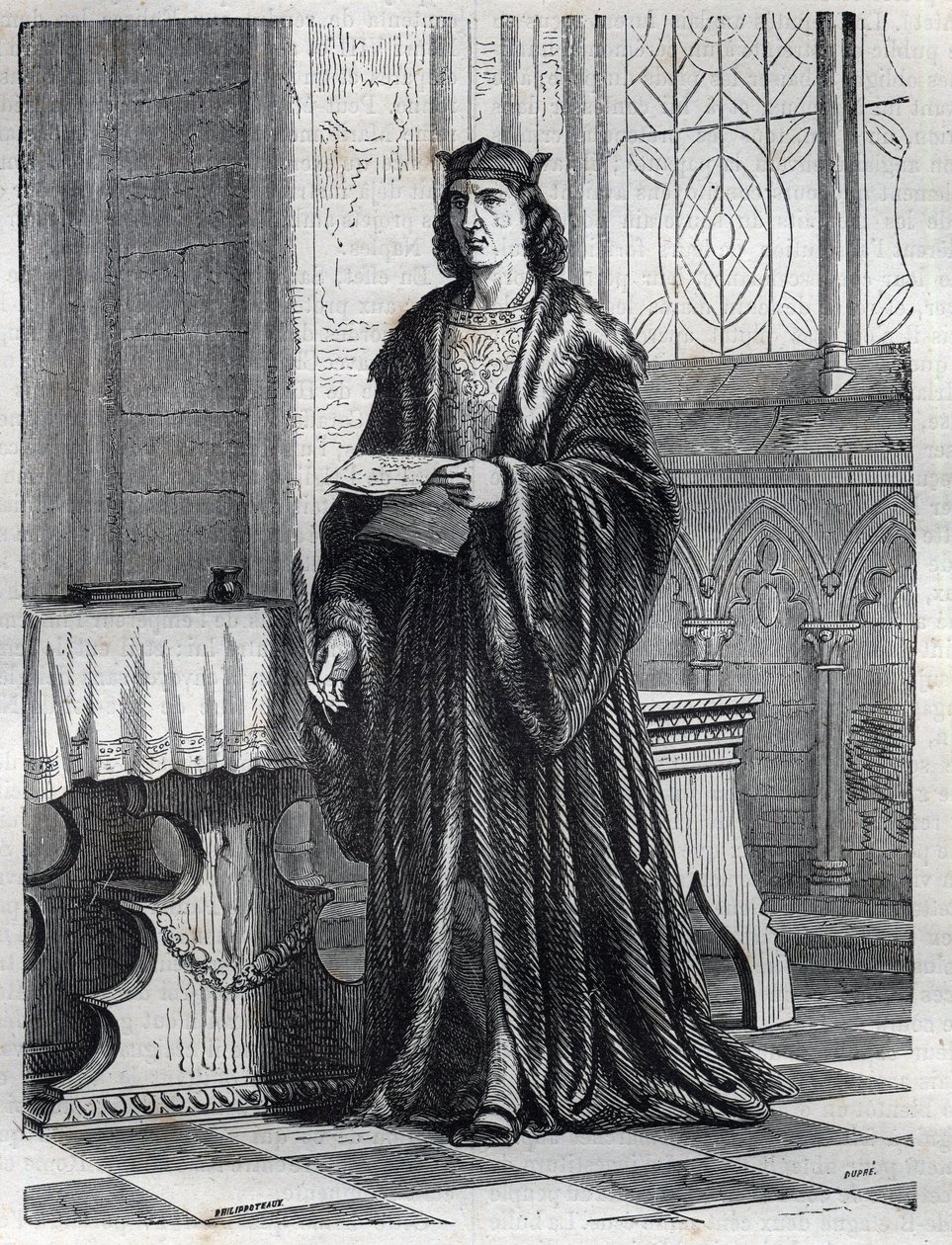 Portrét kardinála Pietra Carafy nebo Caraffy nebo Jana Petra Caraffy budoucího papeže Pavla IV. (Paolo IV 1476-1559) Rytina do „“Historie papežů (...) Zločiny královny, krále a císařů v průběhu staletí“ od Maurice Lachatre od French School