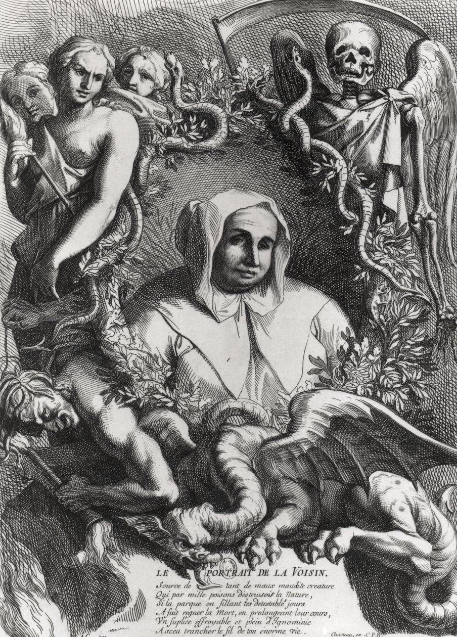 Portrét Catherine Monvoisin (La Voisin) (1640-80) (rytina) (černobílá fotografie) od French School