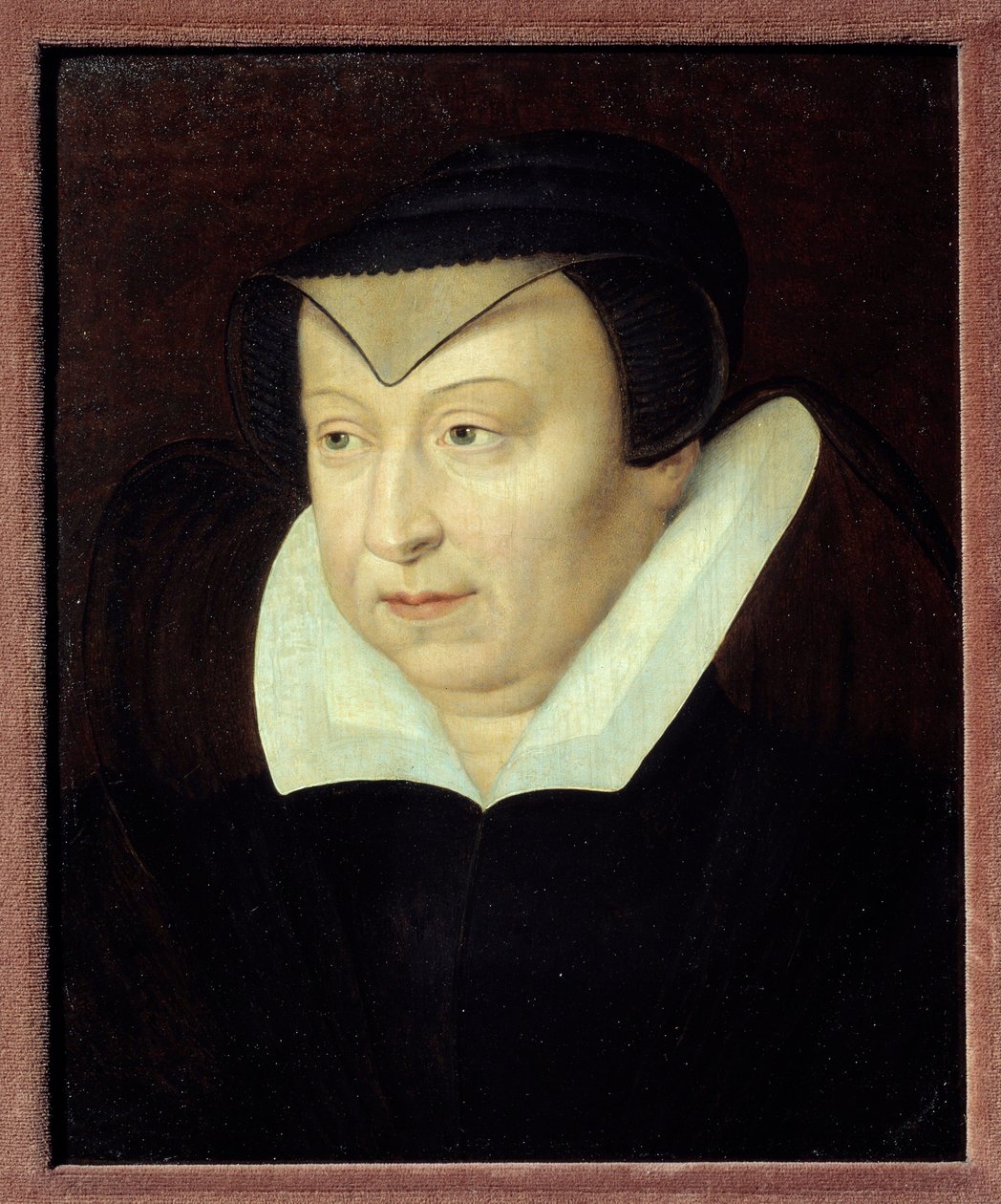 Portrét Catherine de Medicis (Caterina de Medici) (1519-1589), královny Francie Malba francouzské školy. Chantilly ze 16. století, Musee Conde od French School