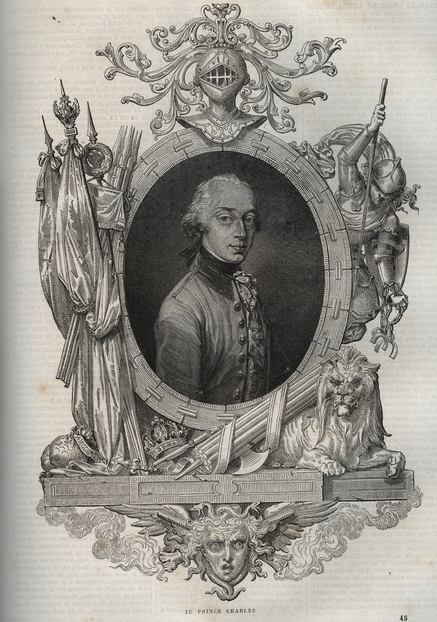 Portrét Karla-Louise Rakouského-Tešína (Karel Ludvík Rakouský Těšín) (1771-1847) (Arcivévoda Karl von Osterreich) Rakouský arcivévoda, vévoda těšínský - arcivévoda Karel, vévoda těšínský - z "" Nová národní encyklopedie "" od Maurice La Charesta od French School