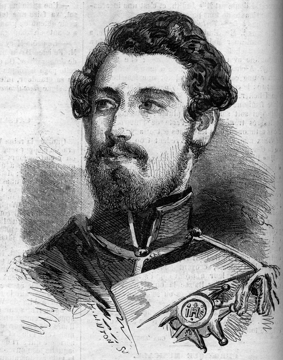 Portrét Karla (Carla) XV (1826-1872), krále Švédska a Norska. Rytina v „“ le Monde Illustrous““ č. 119 z 23. července 1859. od French School