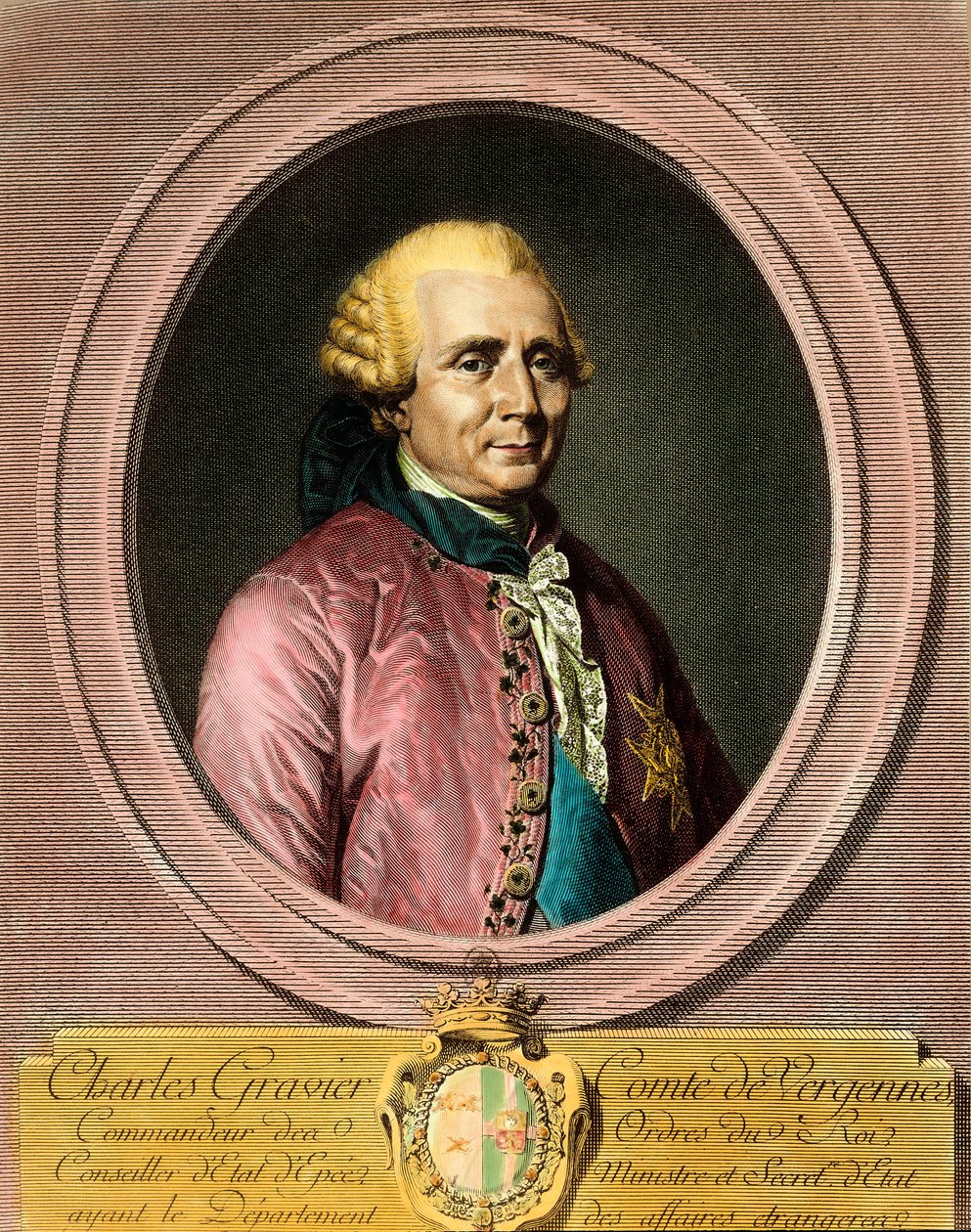 Portrét Charlese Graviera, hraběte z Vergennes (1719 - 1787). Rytina 18. století. Soukromá sbírka. od French School