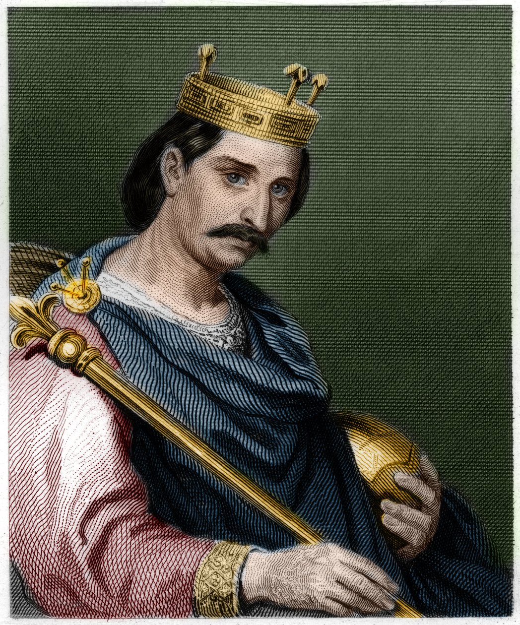 Portrét Karla II. Holohlavého (823 - 877), krále Francie - v „Histoire des Francais““ od Lavallee, rytina, sd. od French School