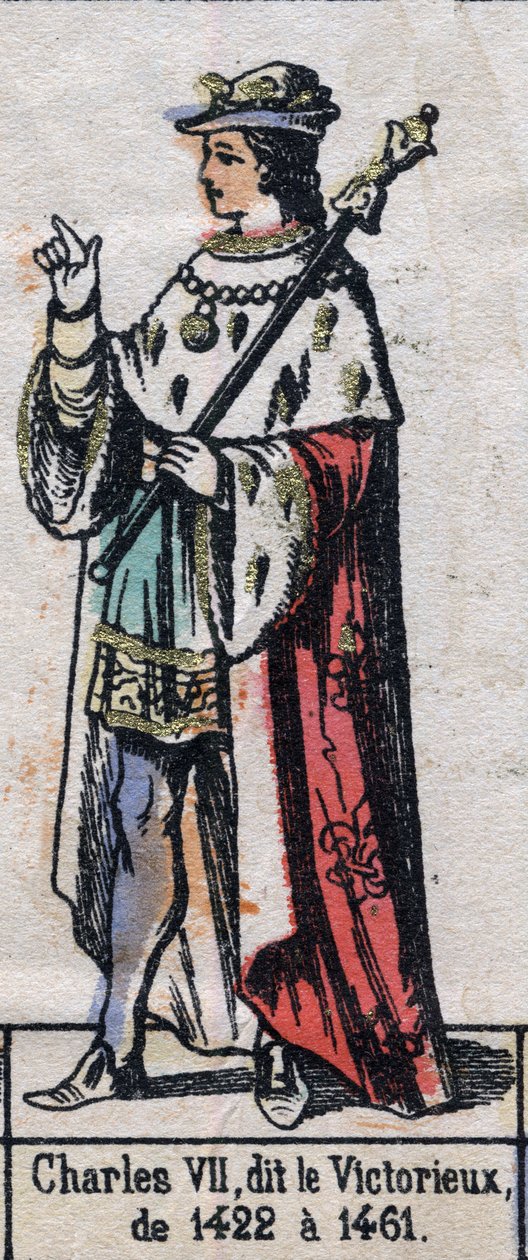 Portrét francouzského Karla VII., známého jako Karel Vítězný nebo Karel Dobře sloužil (1403-1461) (dynastie Kapetů). Ilustrace z konce 19. století. od French School