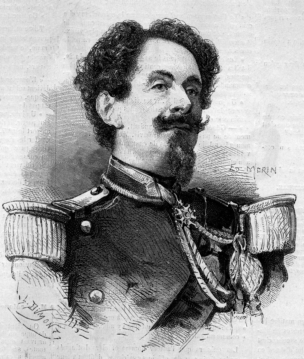 Portrét Charles Victor Frebault (generál Frebault) (1813-1888), guvernér Guadeloupe. Rytina v „“ Le Monde Illustré““ č. 148 z 11. února 1860. od French School