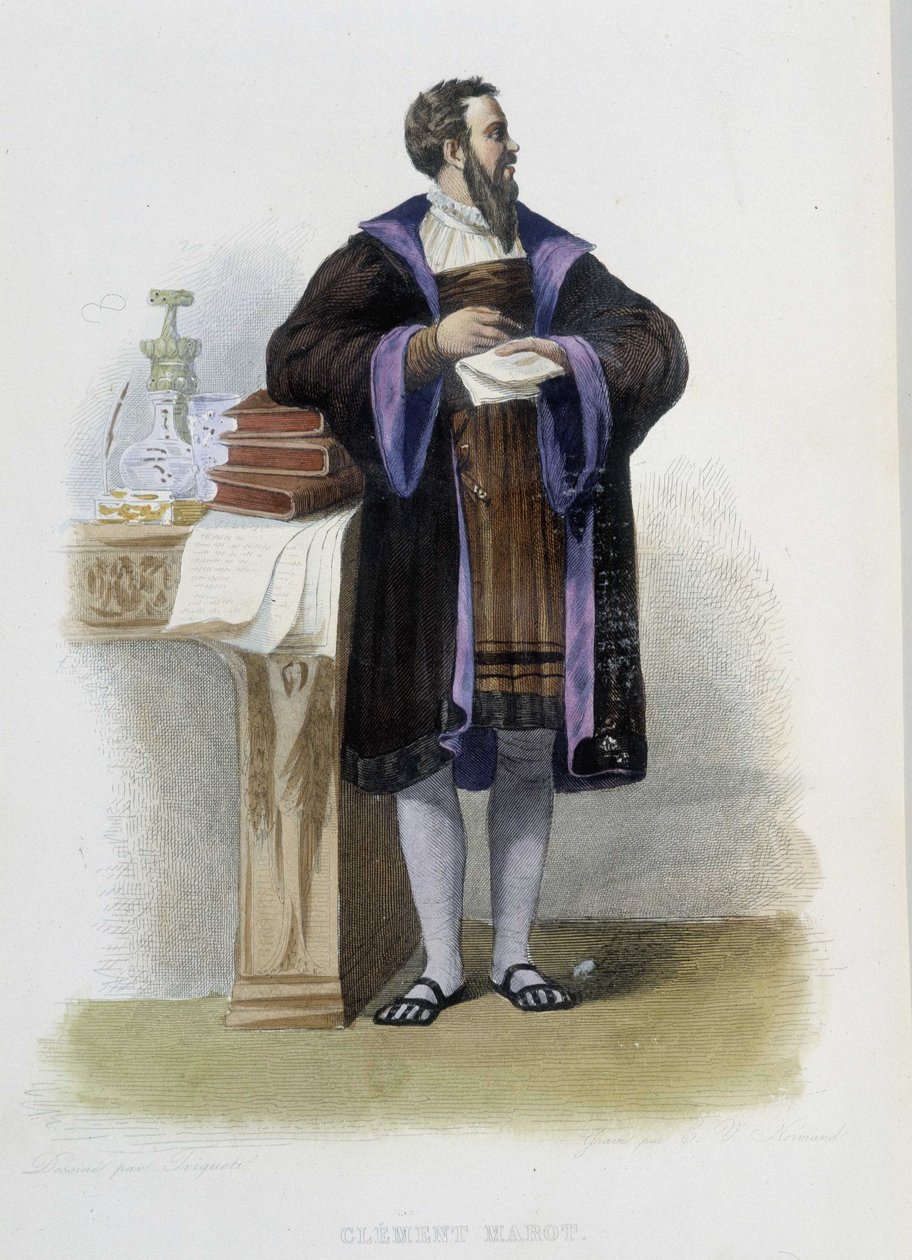 Portrét Clementa des Marets dit Marot, francouzského básníka (1496-1544) - in "Le Plutarque francais", Ed. Mennechet od French School