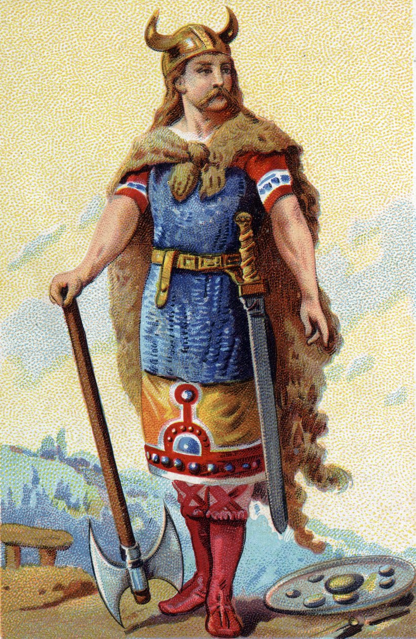 Portrét Clodiona, známého jako Le Chevelu, krále franků z roku 428a 448. Chromolitografie kolem roku 1890. od French School