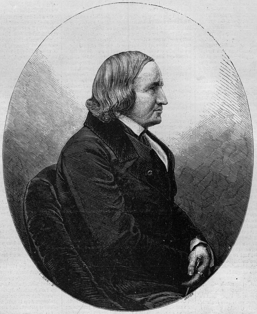 Portrét hraběte Alfreda de Vigny (1797-1863), francouzského spisovatele a básníka. Rytina v „“ Le Monde Illustré““ č. 36 z 19. prosince 1857. od French School