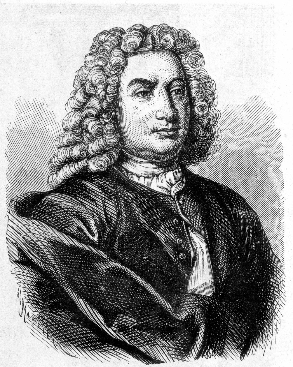 Portrét Daniela Bernouilliho (Bernoulliho) (1700 - 1782), švýcarského matematika a fyzika - v „Album de la Science; věhlasní vědci; Grandesovy objevy “”” 1896. od French School