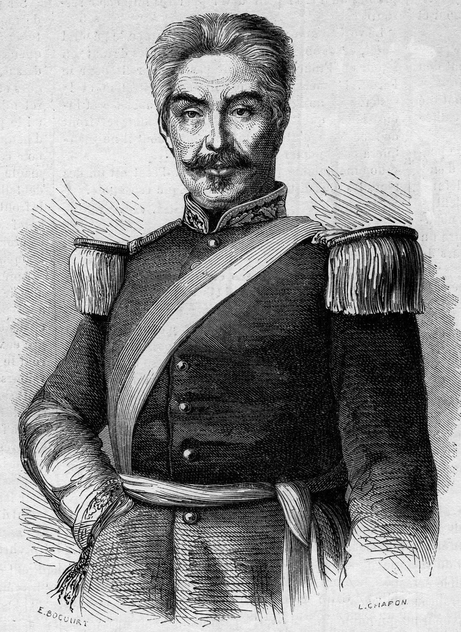 Portrét Dona Miguela San Romana (1803-1863), prezidenta Peru. Rytina v „“ Le Monde Illustré““ č. 320 z 30. května 1863. od French School
